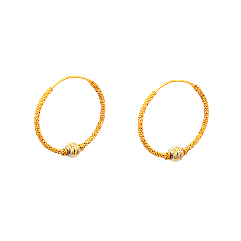 Gold beaded Hoop Earrings - Diameter 25 mm